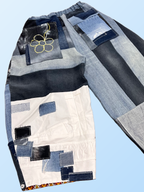 “mixed-denim” Barrel Pants