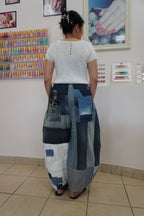 “mixed-denim” Barrel Pants