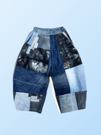 “mixed-denim” Barrel Pants